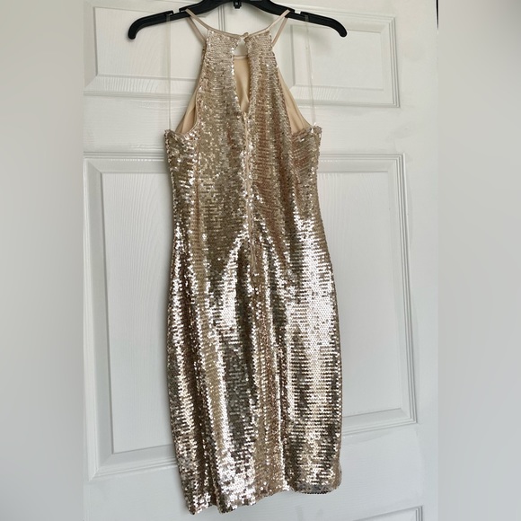 Sequin Hearts Halter Gold/Champagne Dress Size 5 - Picture 5 of 10